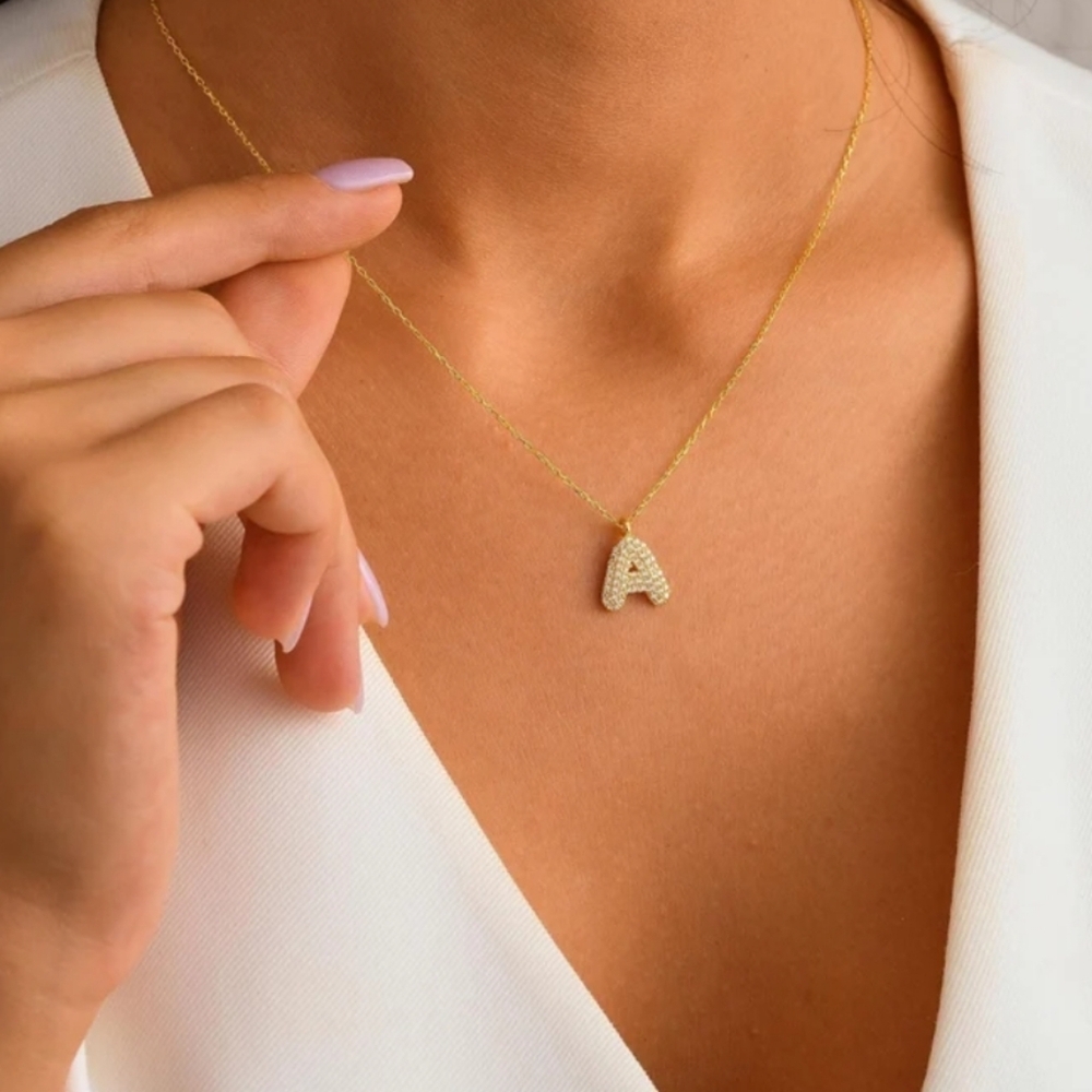 Intial Bubble Zircon Necklace